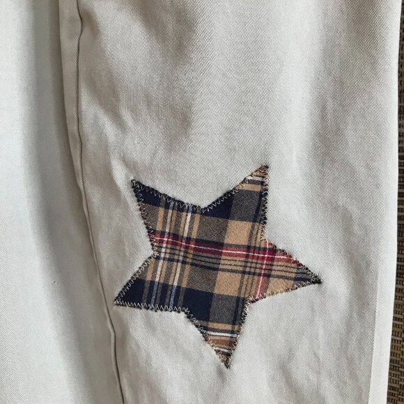 Upcycled Cropped Boho Patchwork Khaki Pants, Travel Leisure Women's Size 10 - Picture 10 of 14